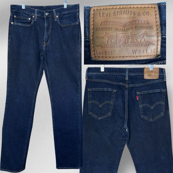 Levi’s Premium 511 Slim Fit Men’s W34 L32 Blue Denim Jeans - Picture 1 of 12